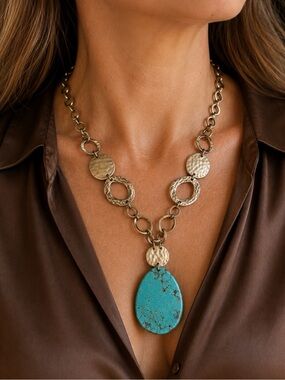 Studio Barse Gold-Tone Chain Necklace with Turquoise Teardrop